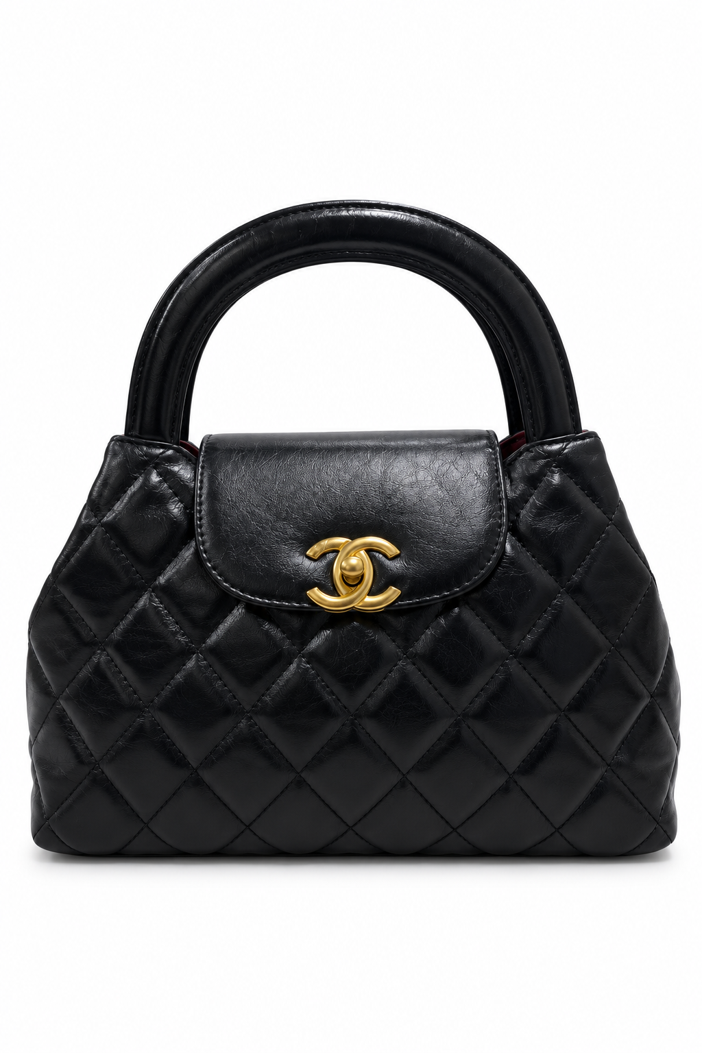 Black Quilted Top-Handle Bag with Gold Chain