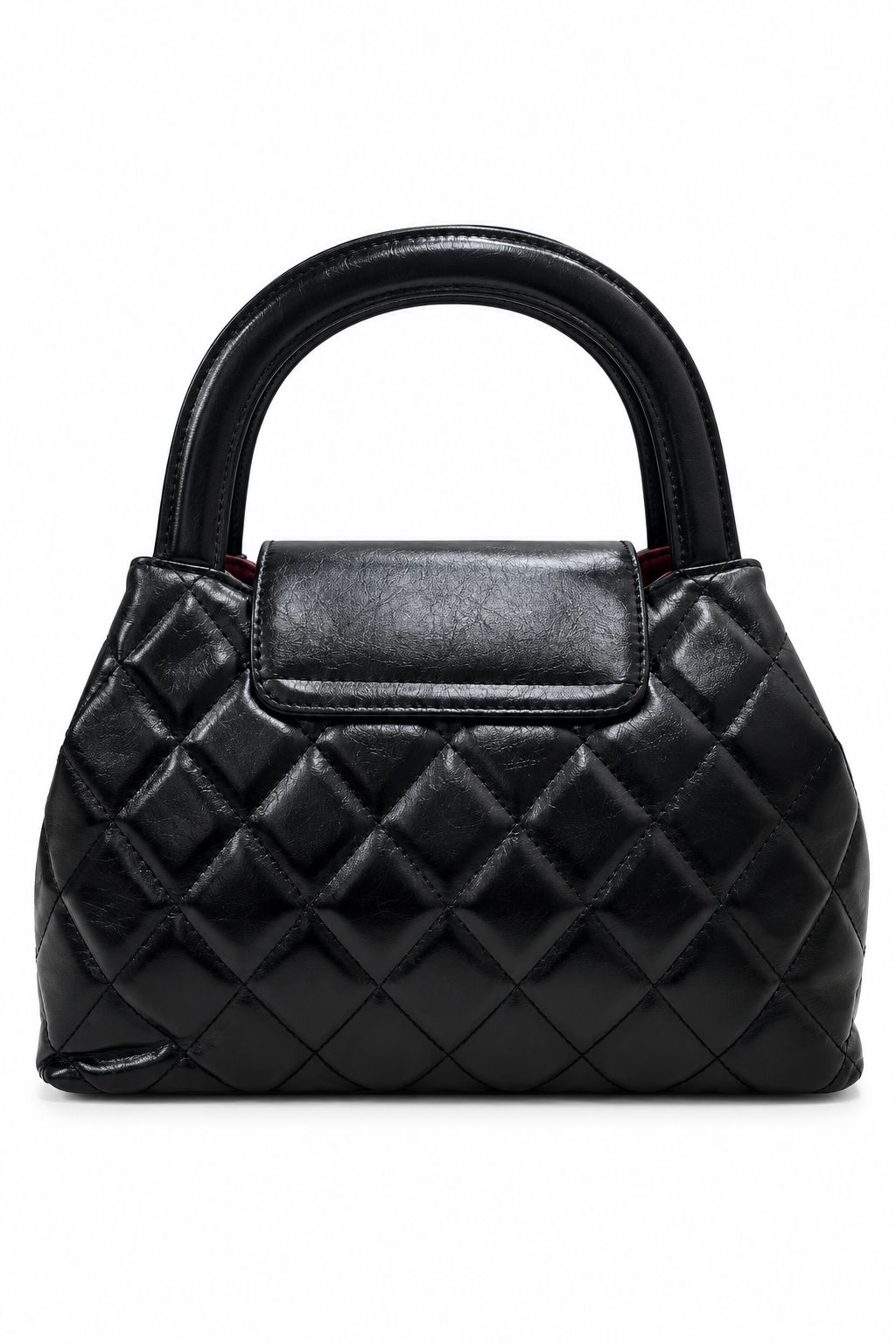 Black Quilted Top-Handle Bag with Gold Chain