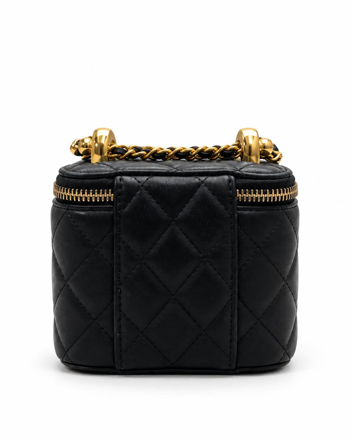 chanel Black Quilted Mini Vanity Bag with Gold Chain