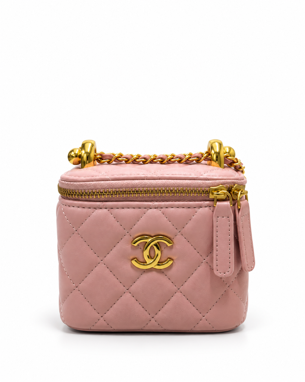 chanel Black Quilted Mini Vanity Bag with Gold Chain