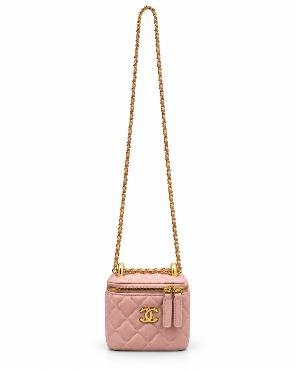 chanel Black Quilted Mini Vanity Bag with Gold Chain
