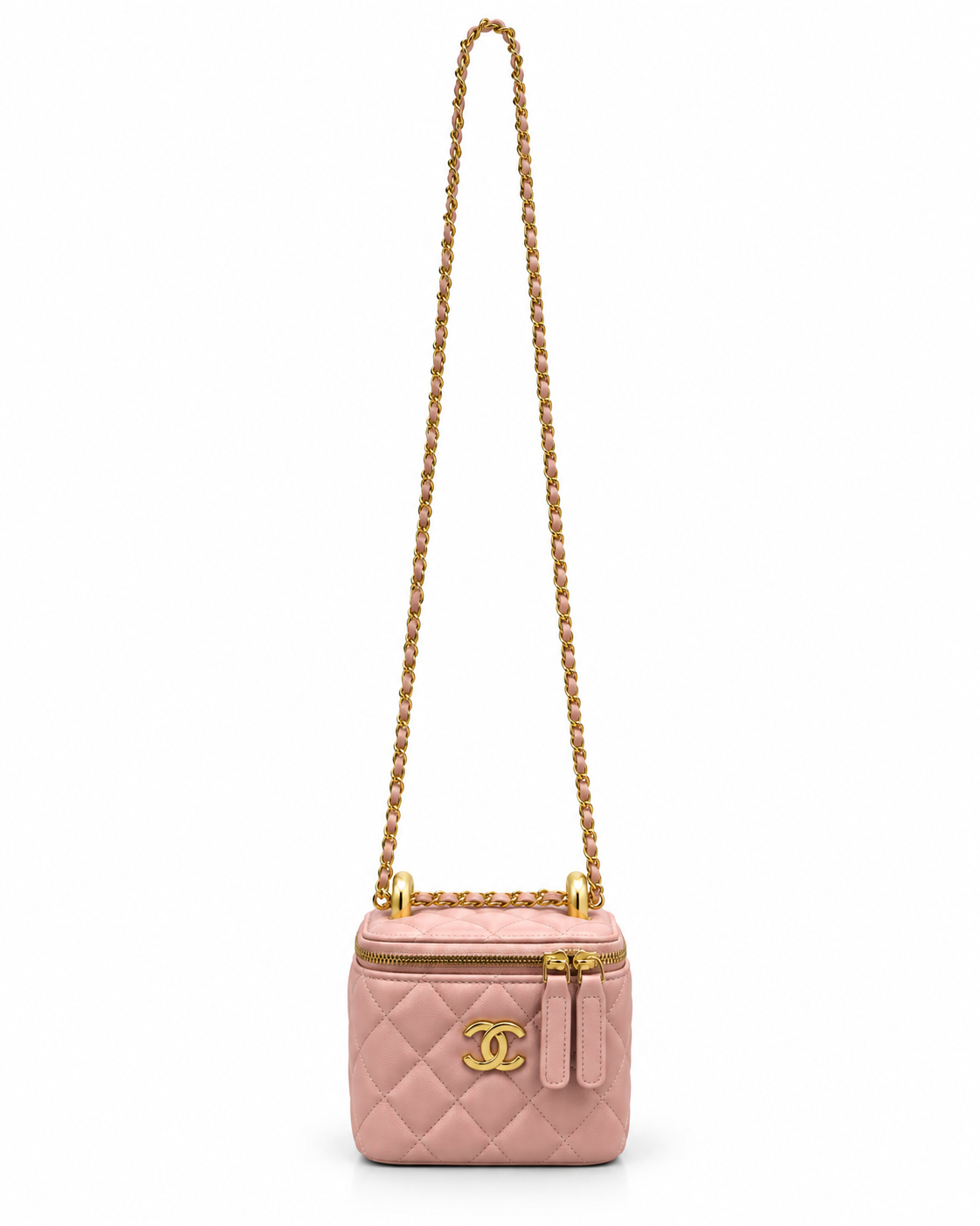 chanel Black Quilted Mini Vanity Bag with Gold Chain