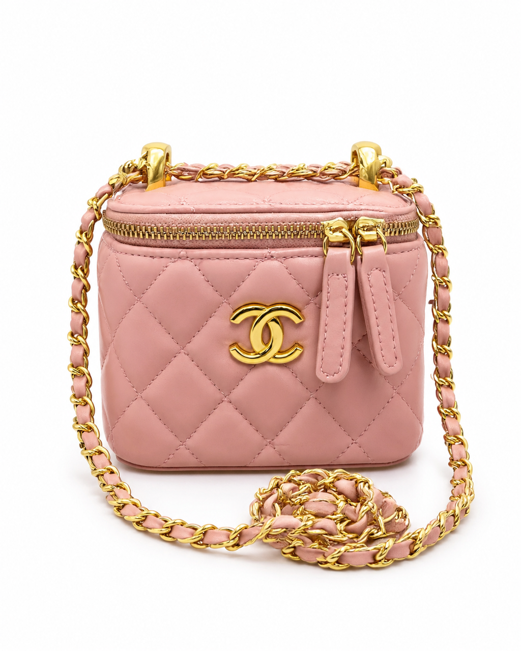 chanel Black Quilted Mini Vanity Bag with Gold Chain