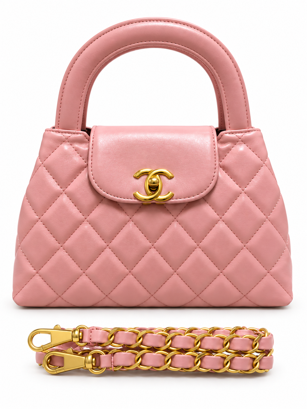 Black Quilted Top-Handle Bag with Gold Chain