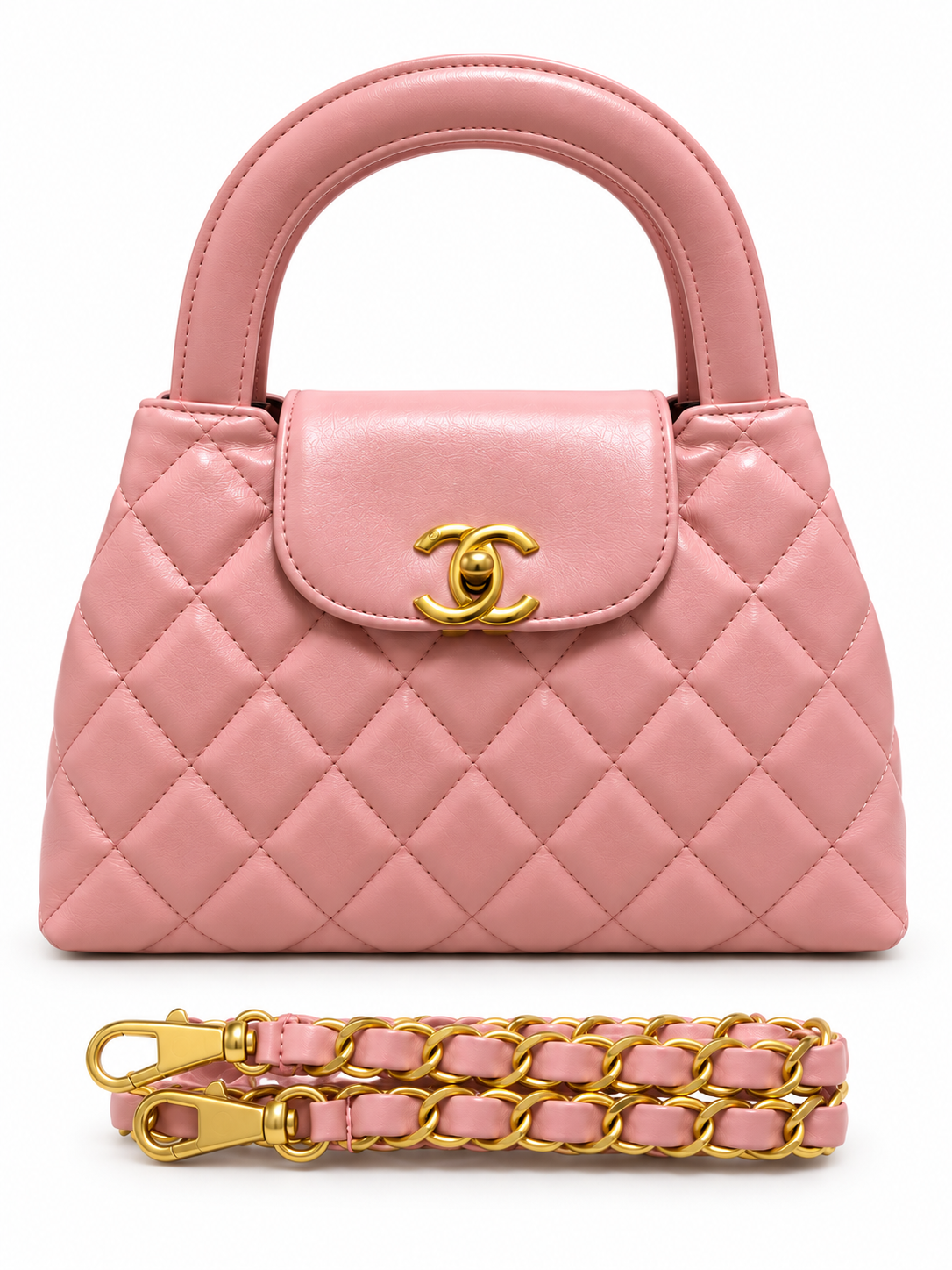Black Quilted Top-Handle Bag with Gold Chain