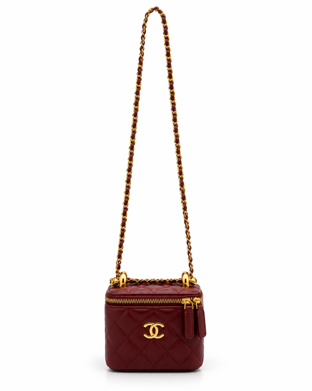 chanel Black Quilted Mini Vanity Bag with Gold Chain
