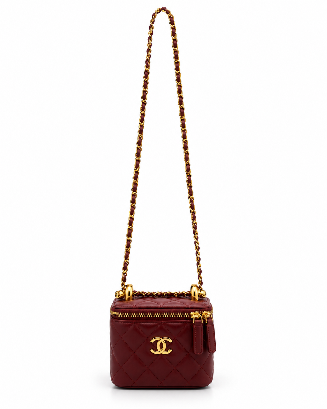 chanel Black Quilted Mini Vanity Bag with Gold Chain