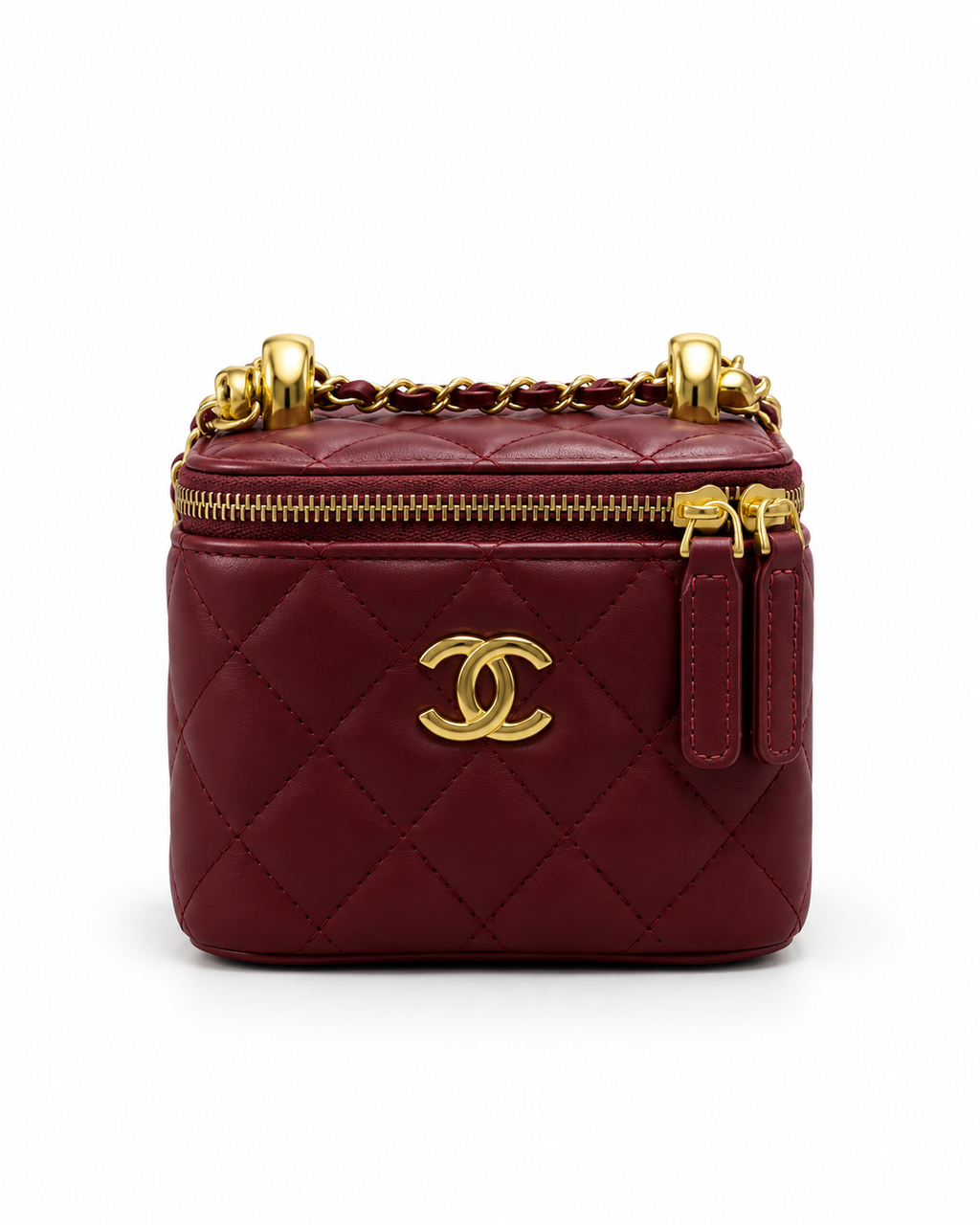 chanel Black Quilted Mini Vanity Bag with Gold Chain