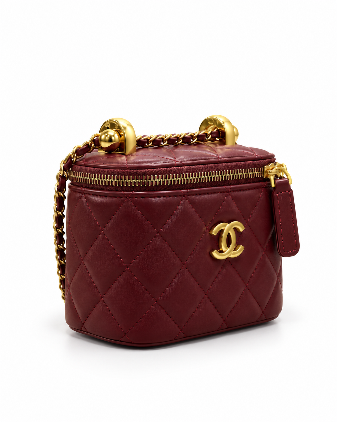 chanel Black Quilted Mini Vanity Bag with Gold Chain