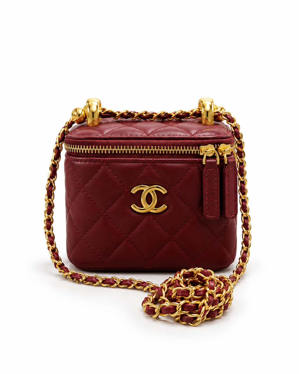 chanel Black Quilted Mini Vanity Bag with Gold Chain