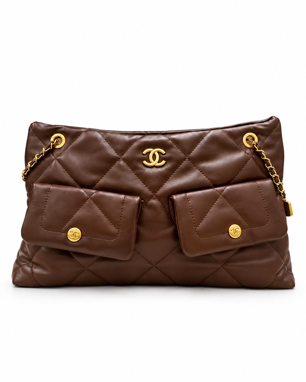CHANEL Quilted Shoulder Bag with Dual Front Pockets and Gold-Tone Chain