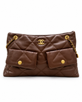CHANEL Quilted Shoulder Bag with Dual Front Pockets and Gold-Tone Chain