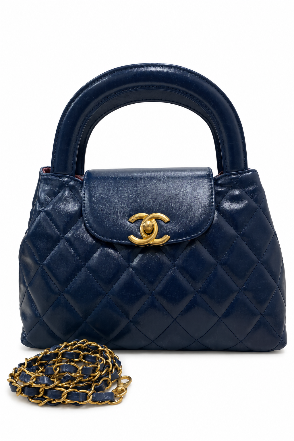 Black Quilted Top-Handle Bag with Gold Chain