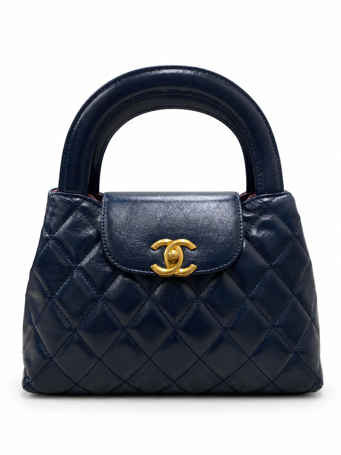 Black Quilted Top-Handle Bag with Gold Chain