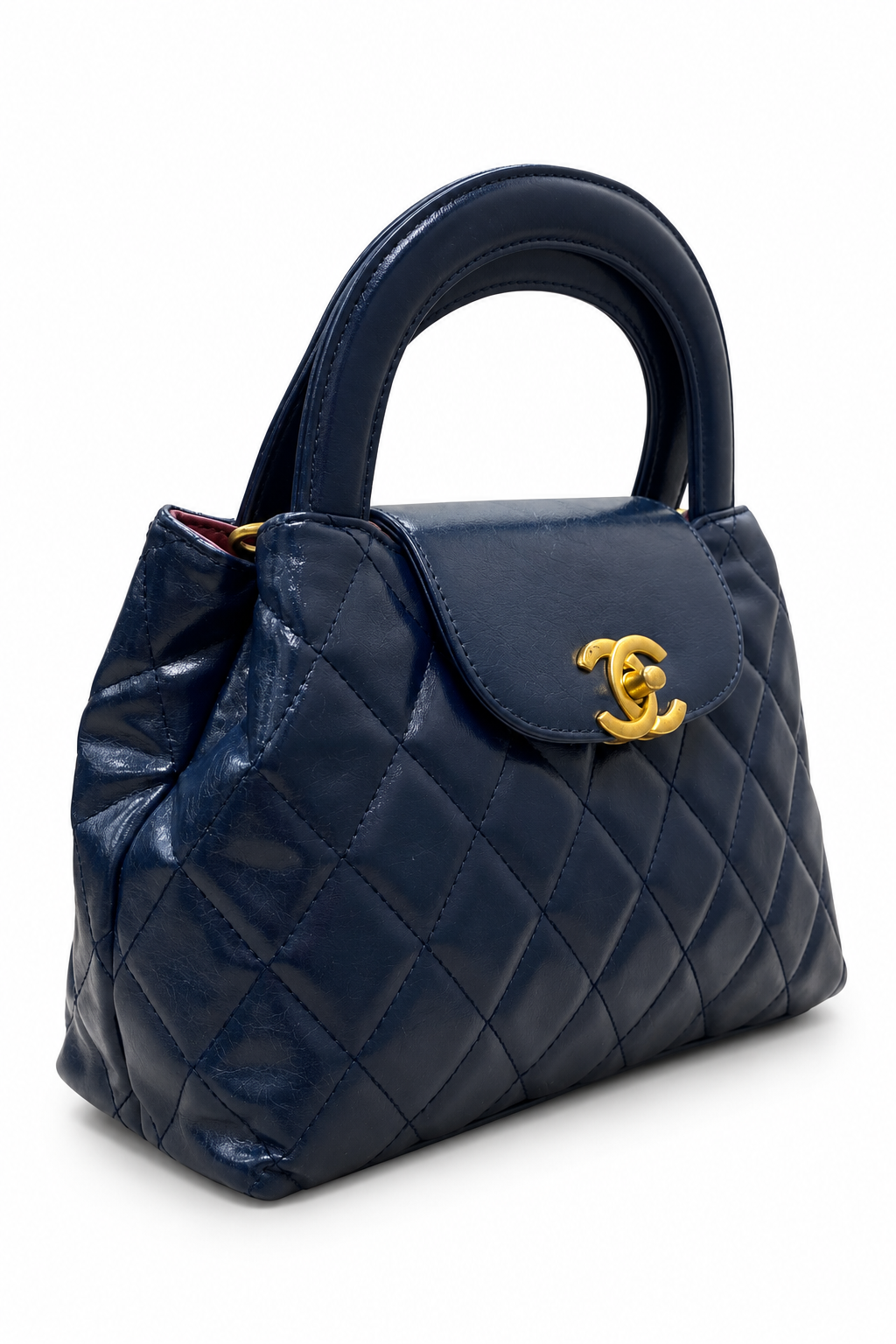 Black Quilted Top-Handle Bag with Gold Chain