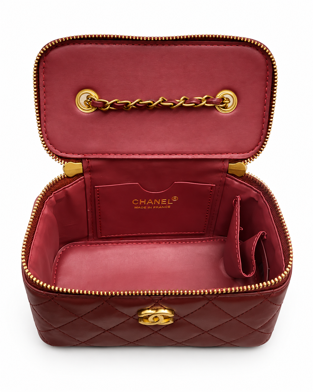 Chanel quilted black vanity case with gold-tone hardware