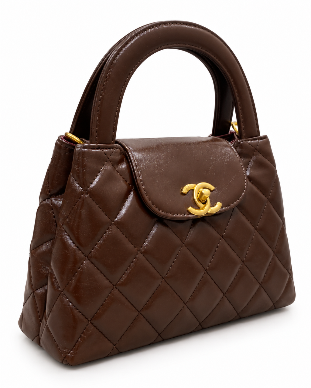Black Quilted Top-Handle Bag with Gold Chain