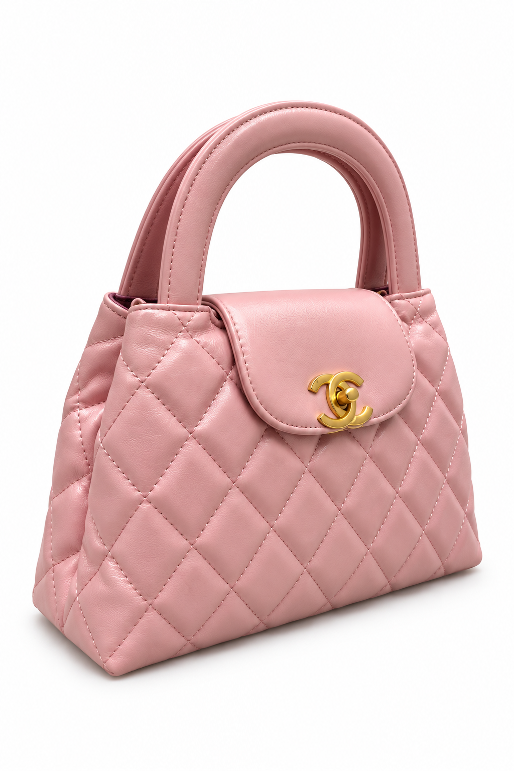 Black Quilted Top-Handle Bag with Gold Chain