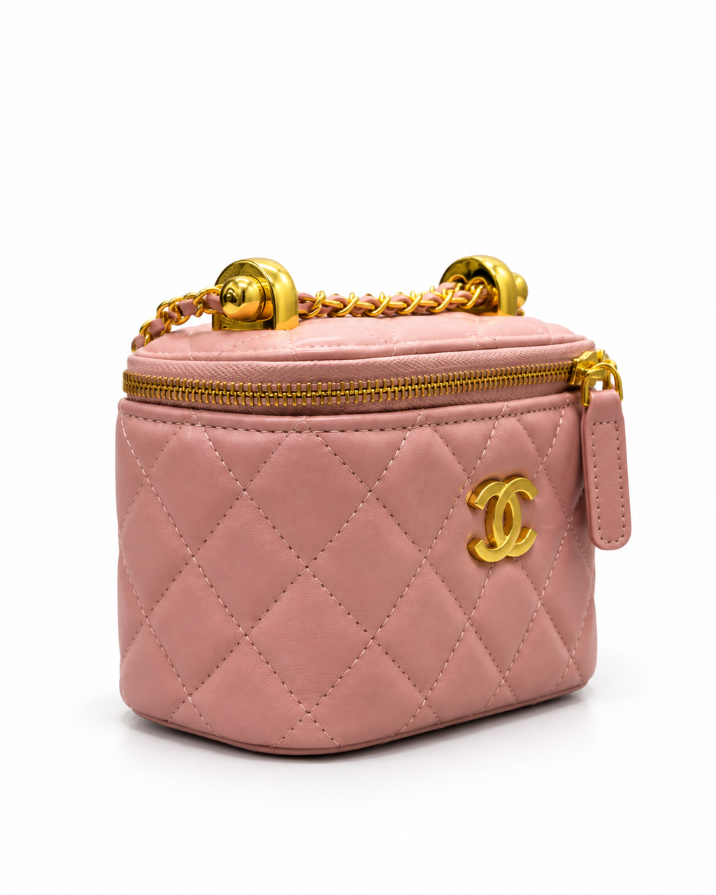 chanel Black Quilted Mini Vanity Bag with Gold Chain