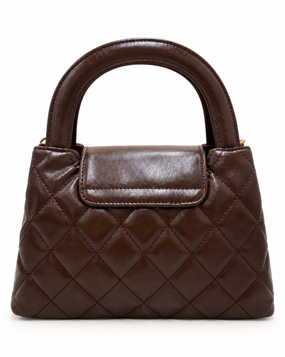 Black Quilted Top-Handle Bag with Gold Chain