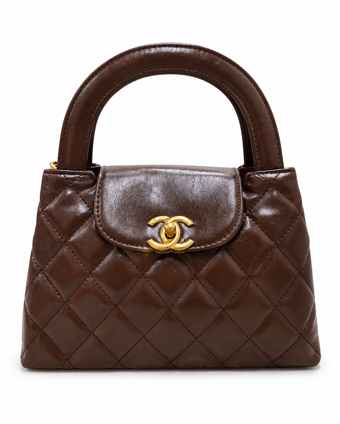 Black Quilted Top-Handle Bag with Gold Chain