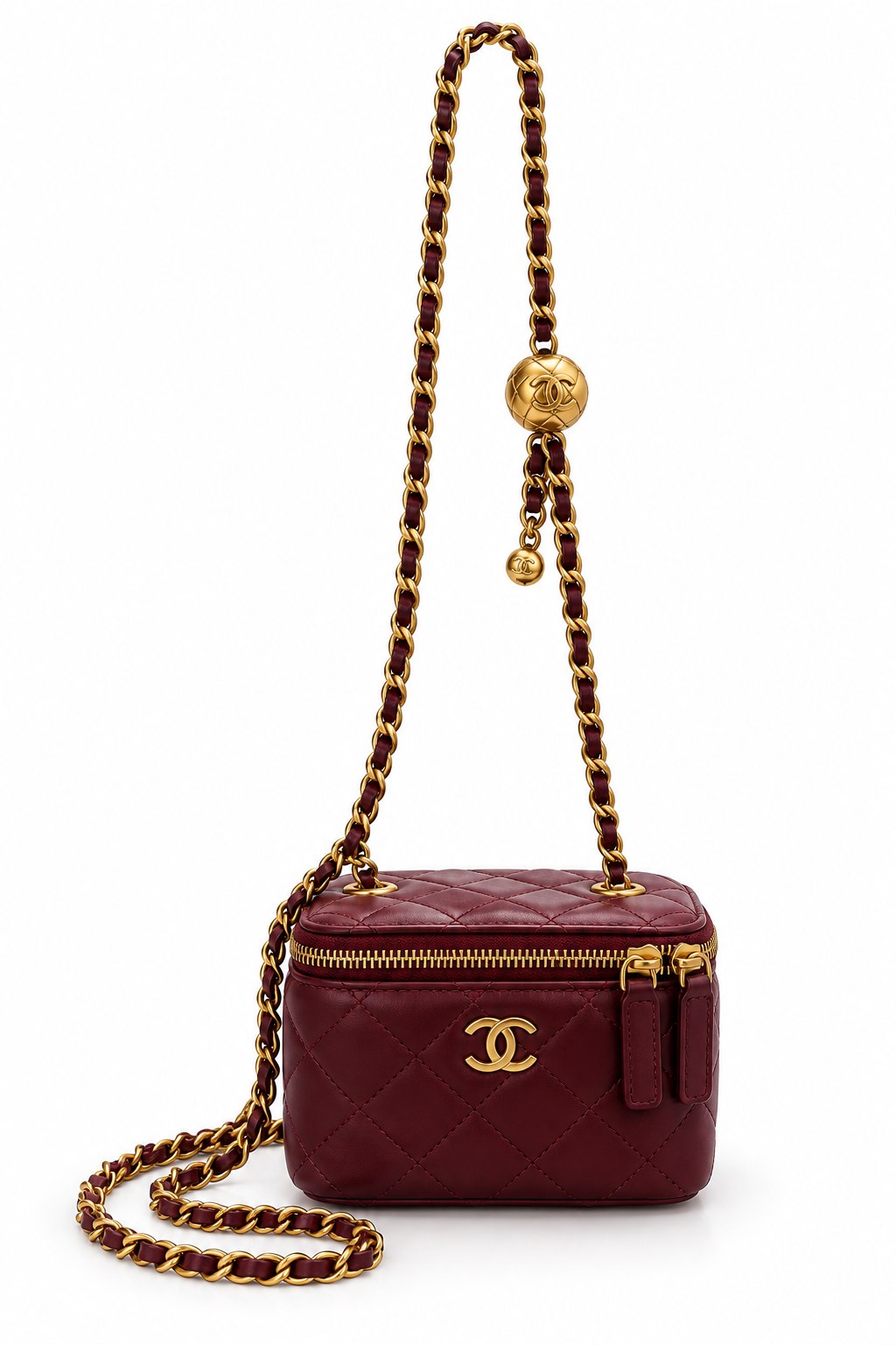 Chanel quilted black vanity case with gold-tone hardware