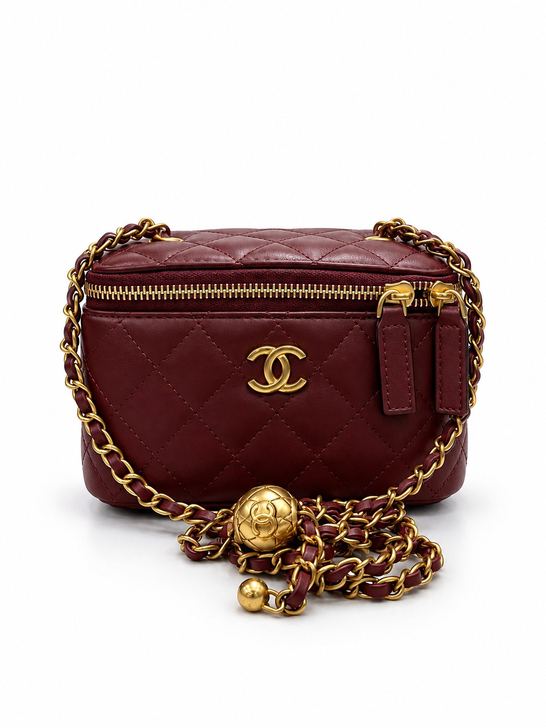Chanel quilted black vanity case with gold-tone hardware
