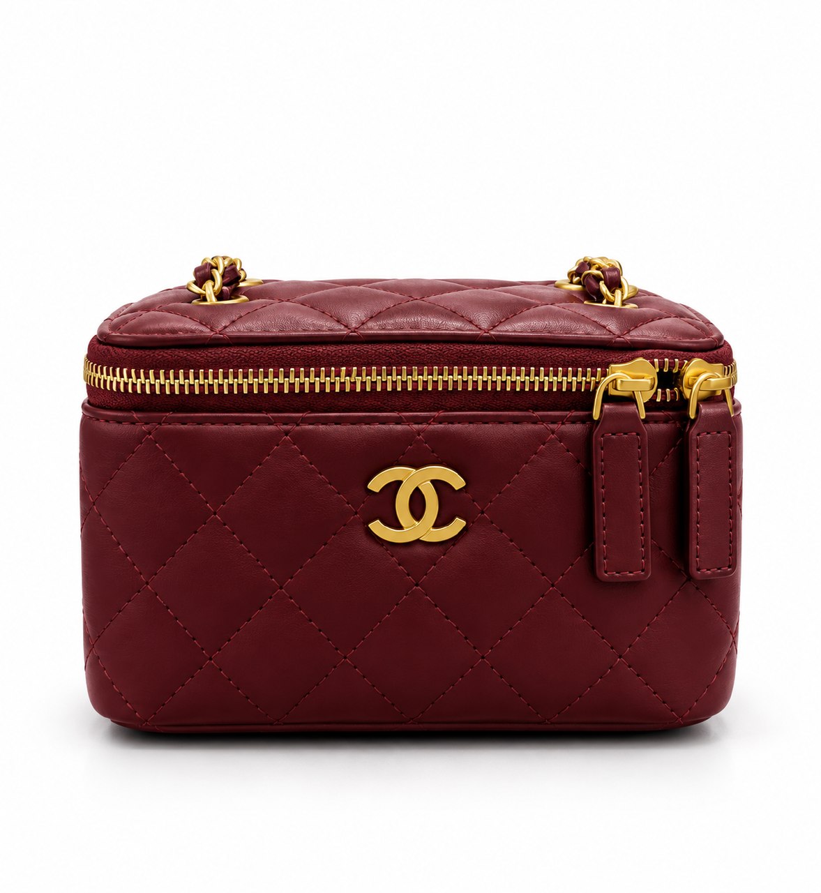 Chanel quilted black vanity case with gold-tone hardware
