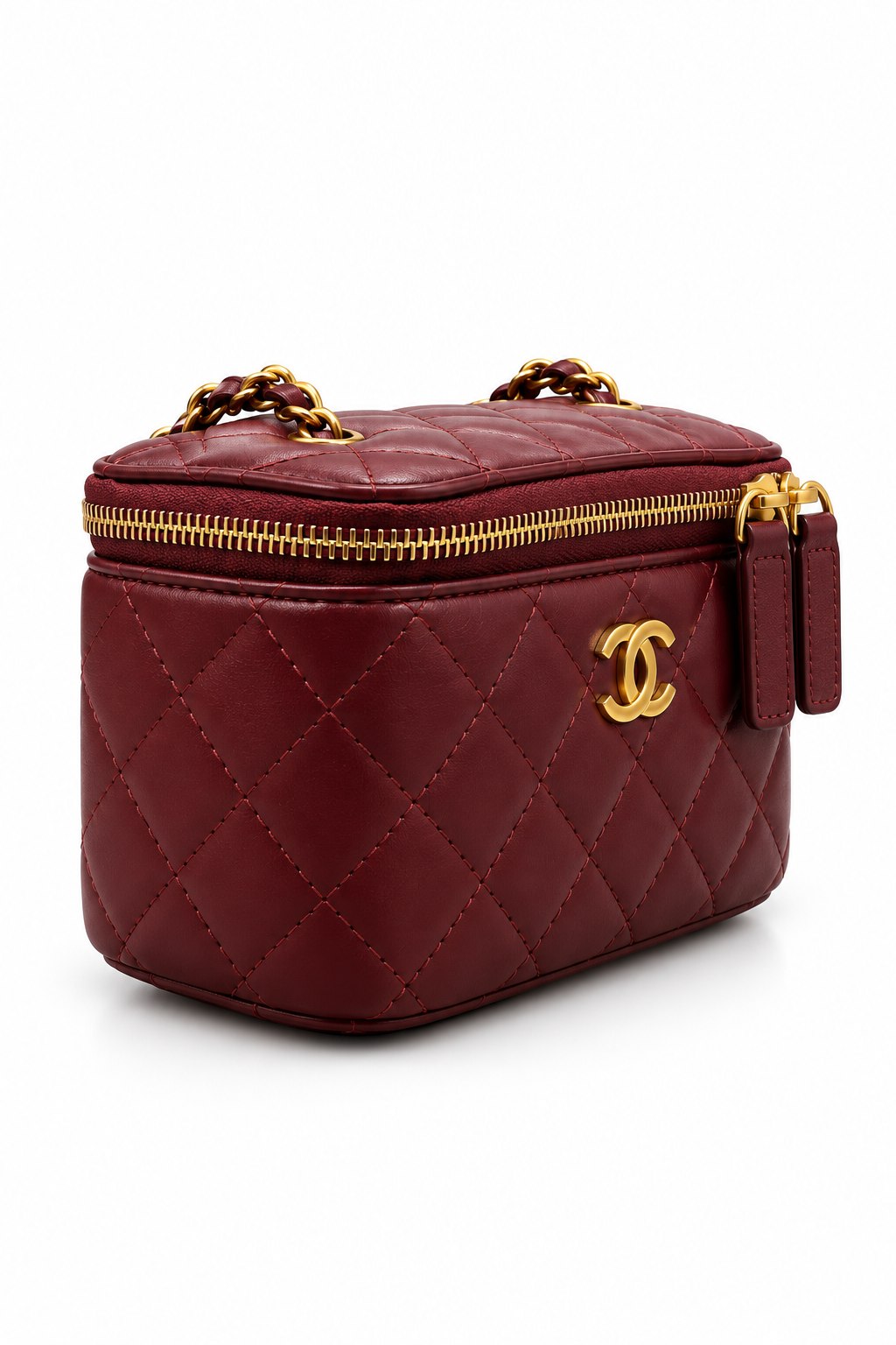 Chanel quilted black vanity case with gold-tone hardware