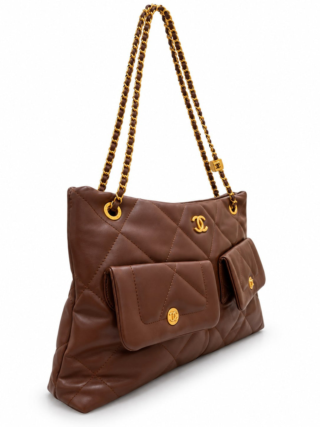 CHANEL Quilted Shoulder Bag with Dual Front Pockets and Gold-Tone Chain