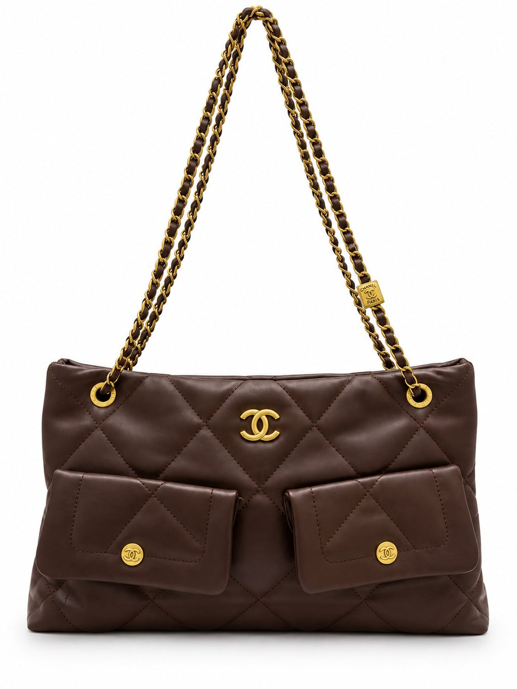 CHANEL Quilted Shoulder Bag with Dual Front Pockets and Gold-Tone Chain