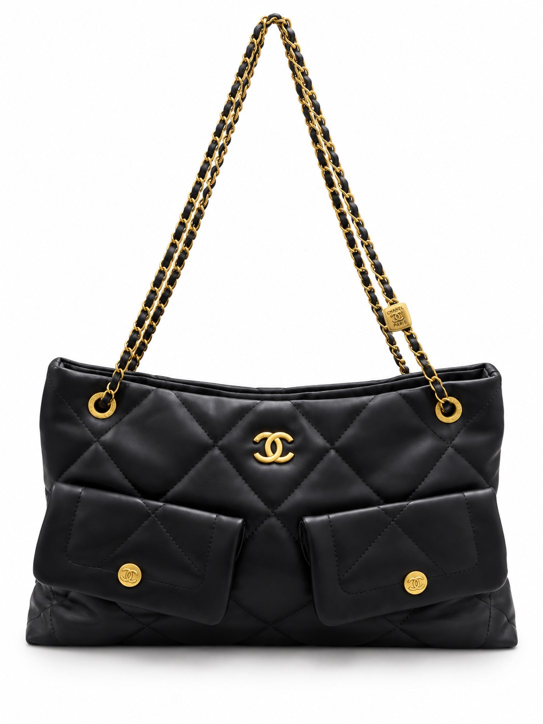 CHANEL Quilted Shoulder Bag with Dual Front Pockets and Gold-Tone Chain