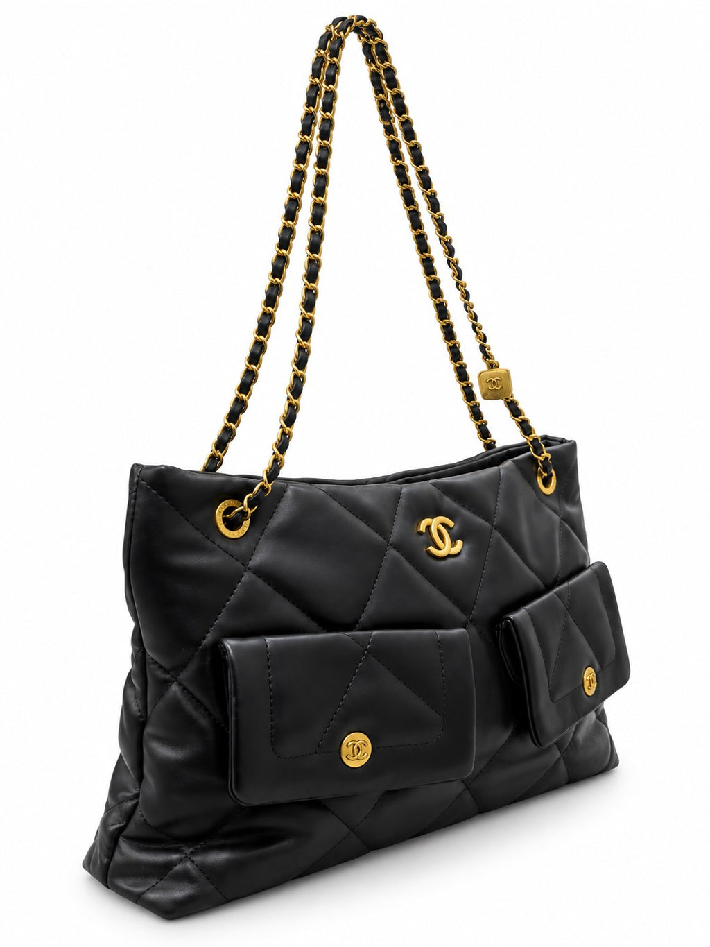 CHANEL Quilted Shoulder Bag with Dual Front Pockets and Gold-Tone Chain