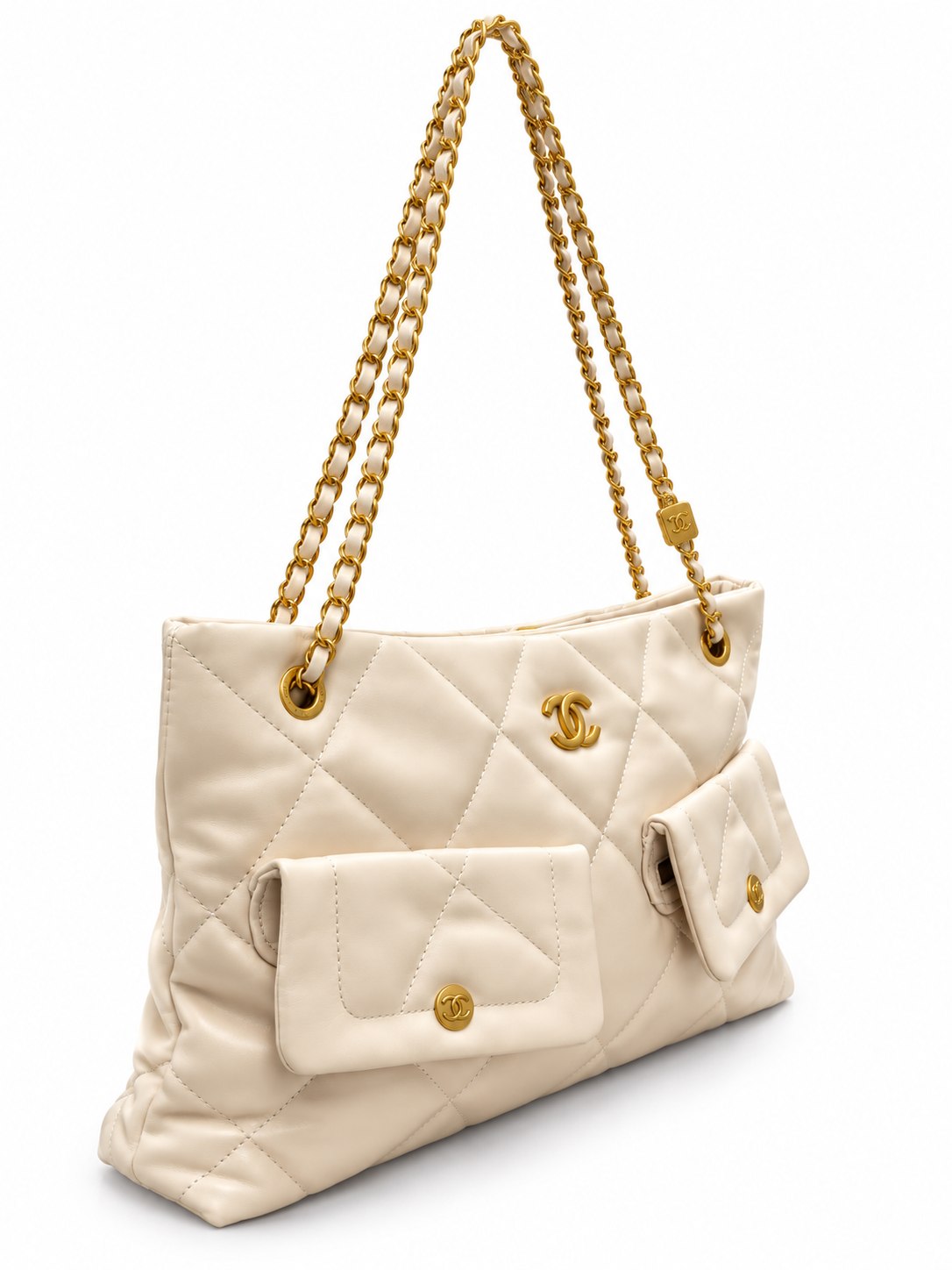 CHANEL Quilted Shoulder Bag with Dual Front Pockets and Gold-Tone Chain