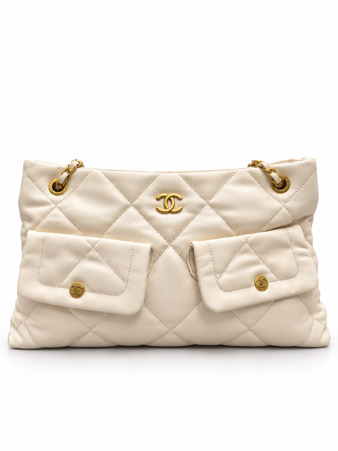 CHANEL Quilted Shoulder Bag with Dual Front Pockets and Gold-Tone Chain