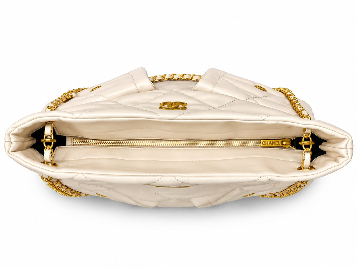 CHANEL Quilted Shoulder Bag with Dual Front Pockets and Gold-Tone Chain