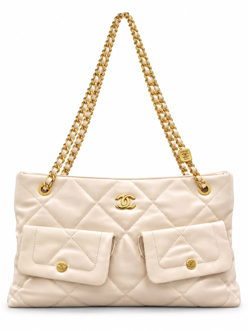 CHANEL Quilted Shoulder Bag with Dual Front Pockets and Gold-Tone Chain