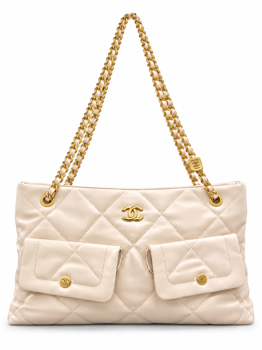 CHANEL Quilted Shoulder Bag with Dual Front Pockets and Gold-Tone Chain