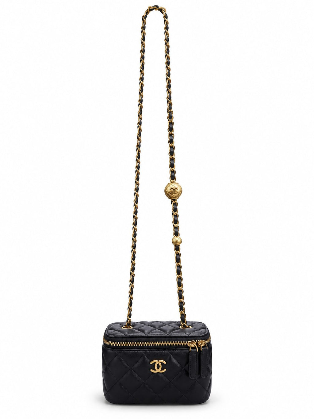 Chanel quilted black vanity case with gold-tone hardware
