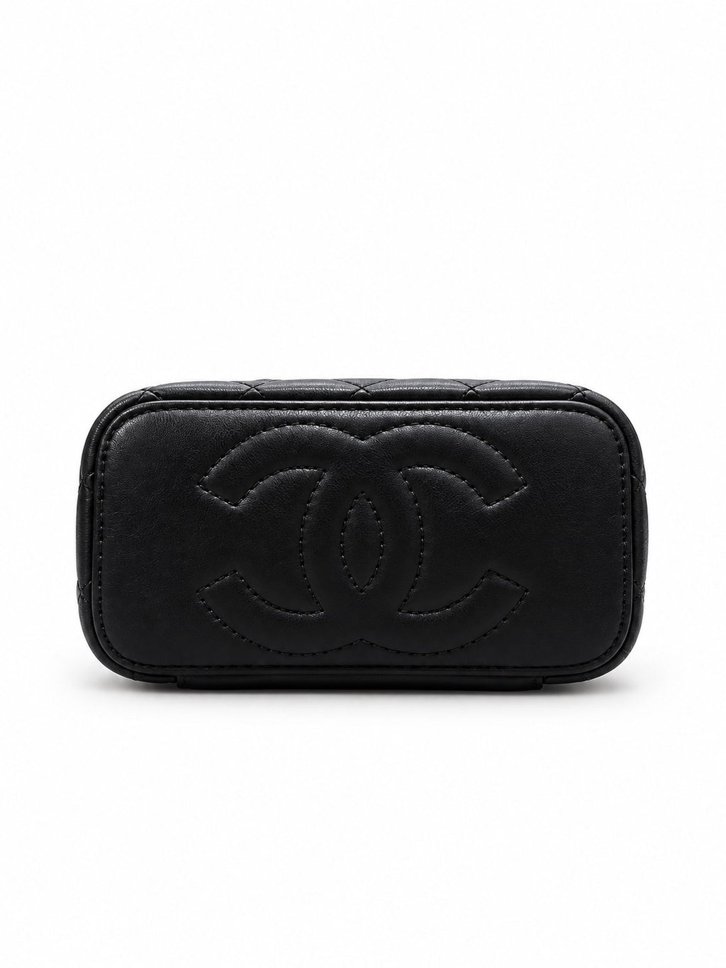 Chanel quilted black vanity case with gold-tone hardware