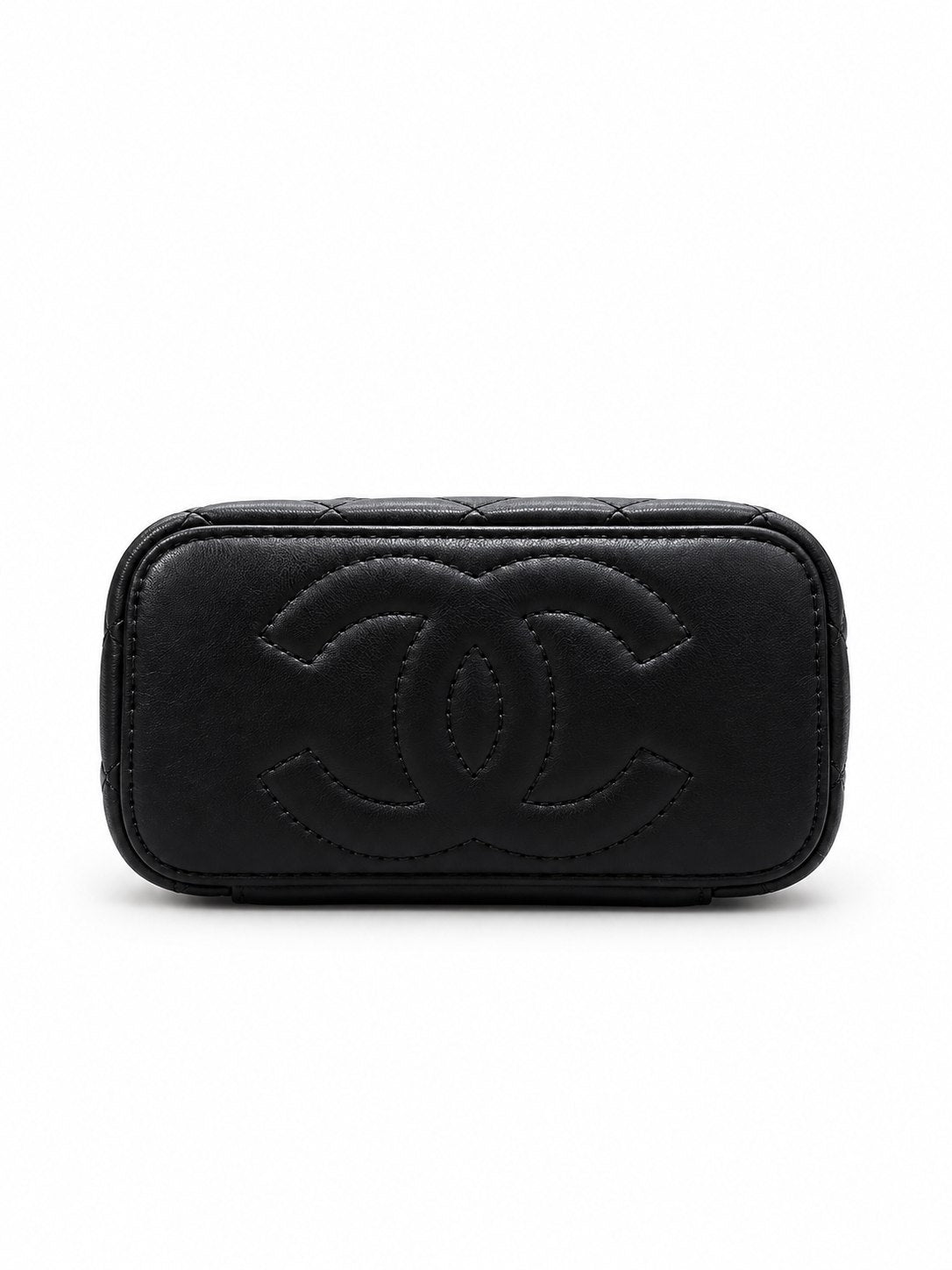 Chanel quilted black vanity case with gold-tone hardware