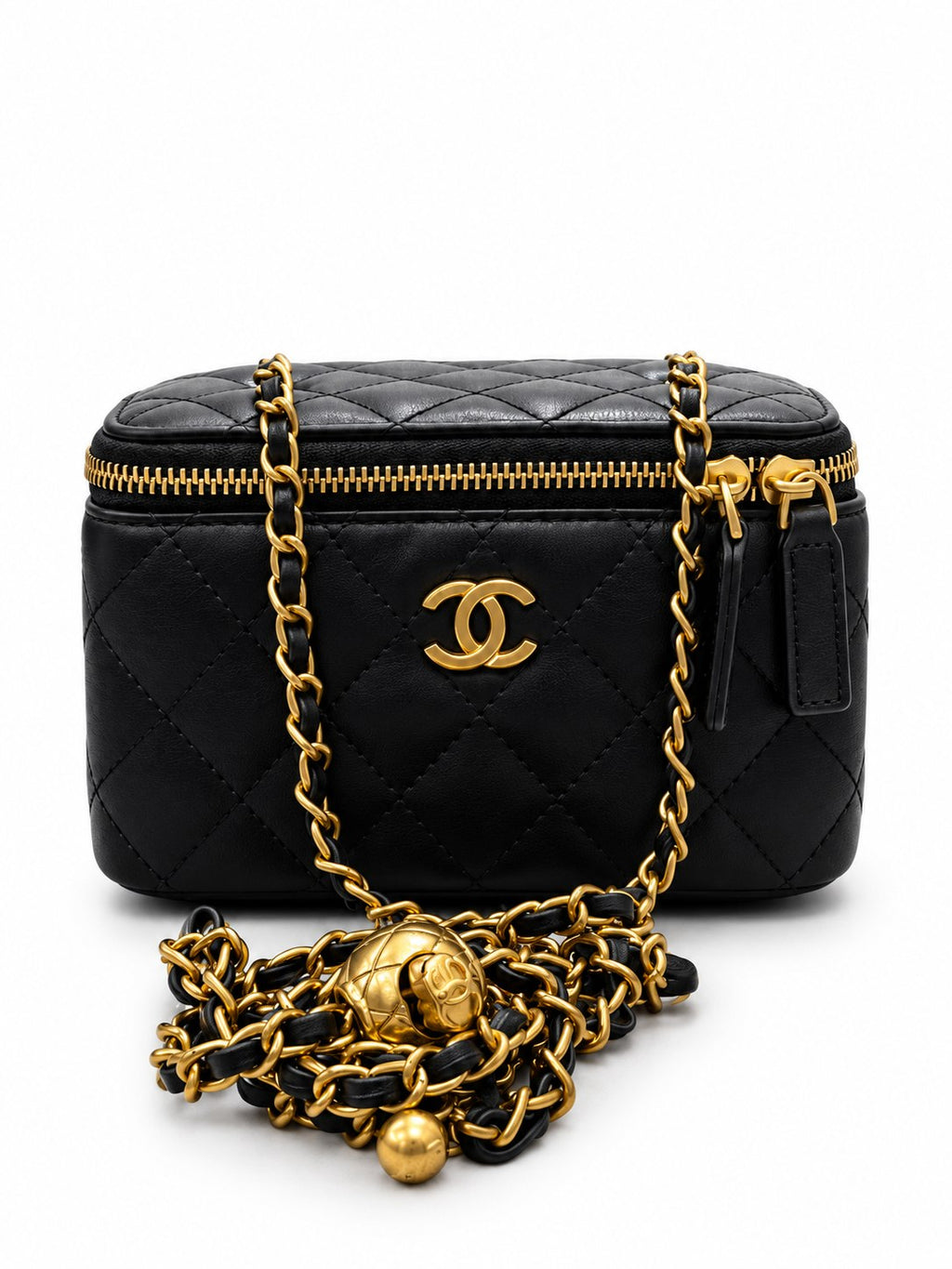 Chanel quilted black vanity case with gold-tone hardware