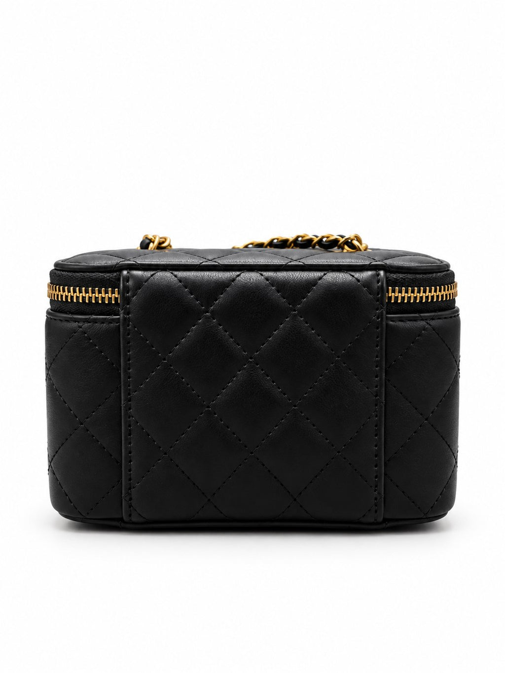 Chanel quilted black vanity case with gold-tone hardware