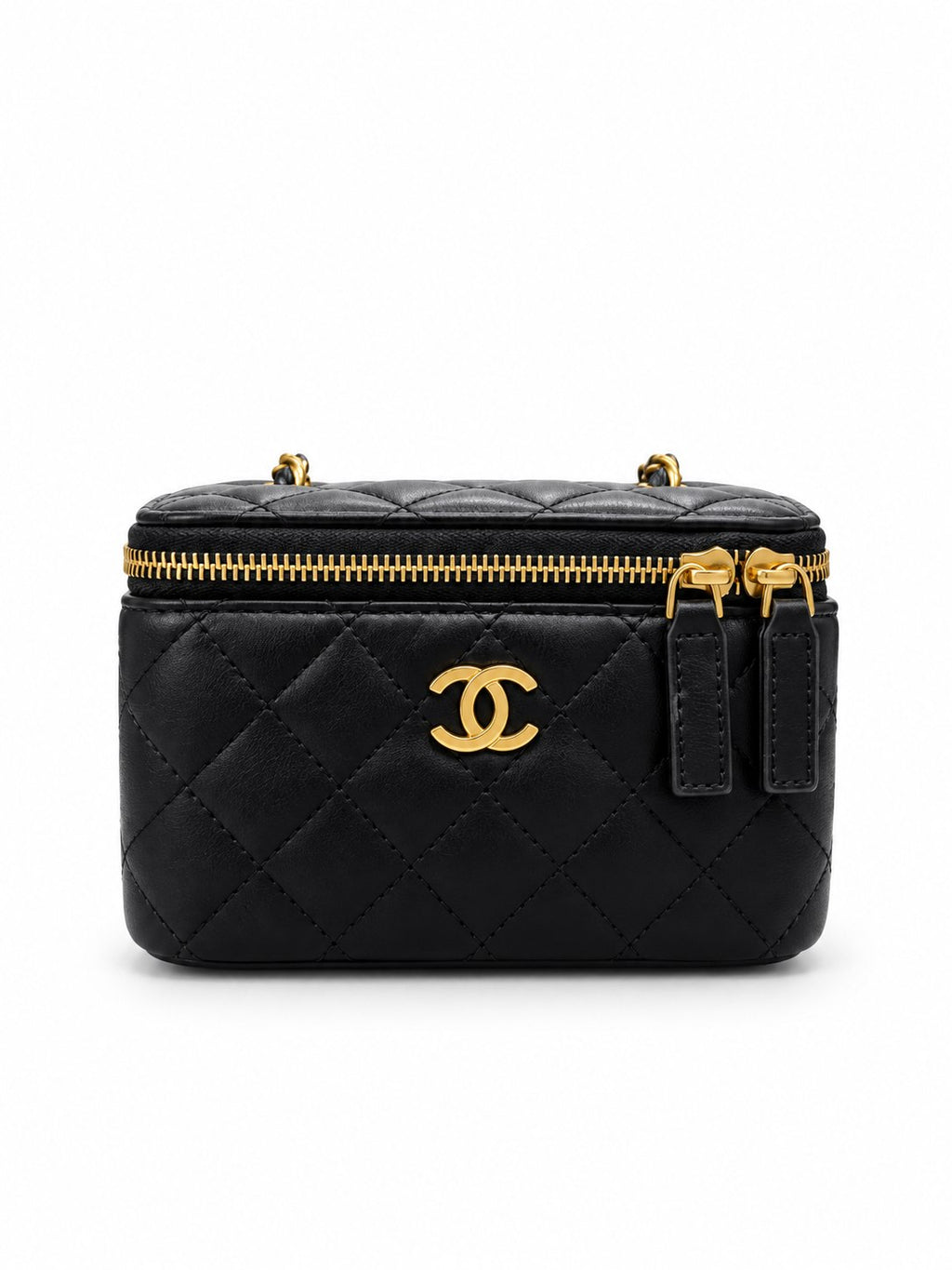 Chanel quilted black vanity case with gold-tone hardware