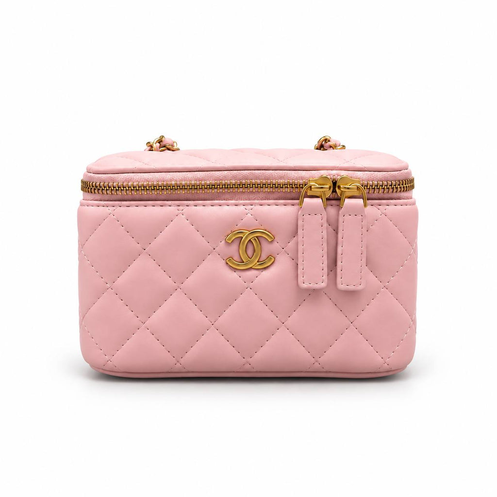 Chanel quilted black vanity case with gold-tone hardware