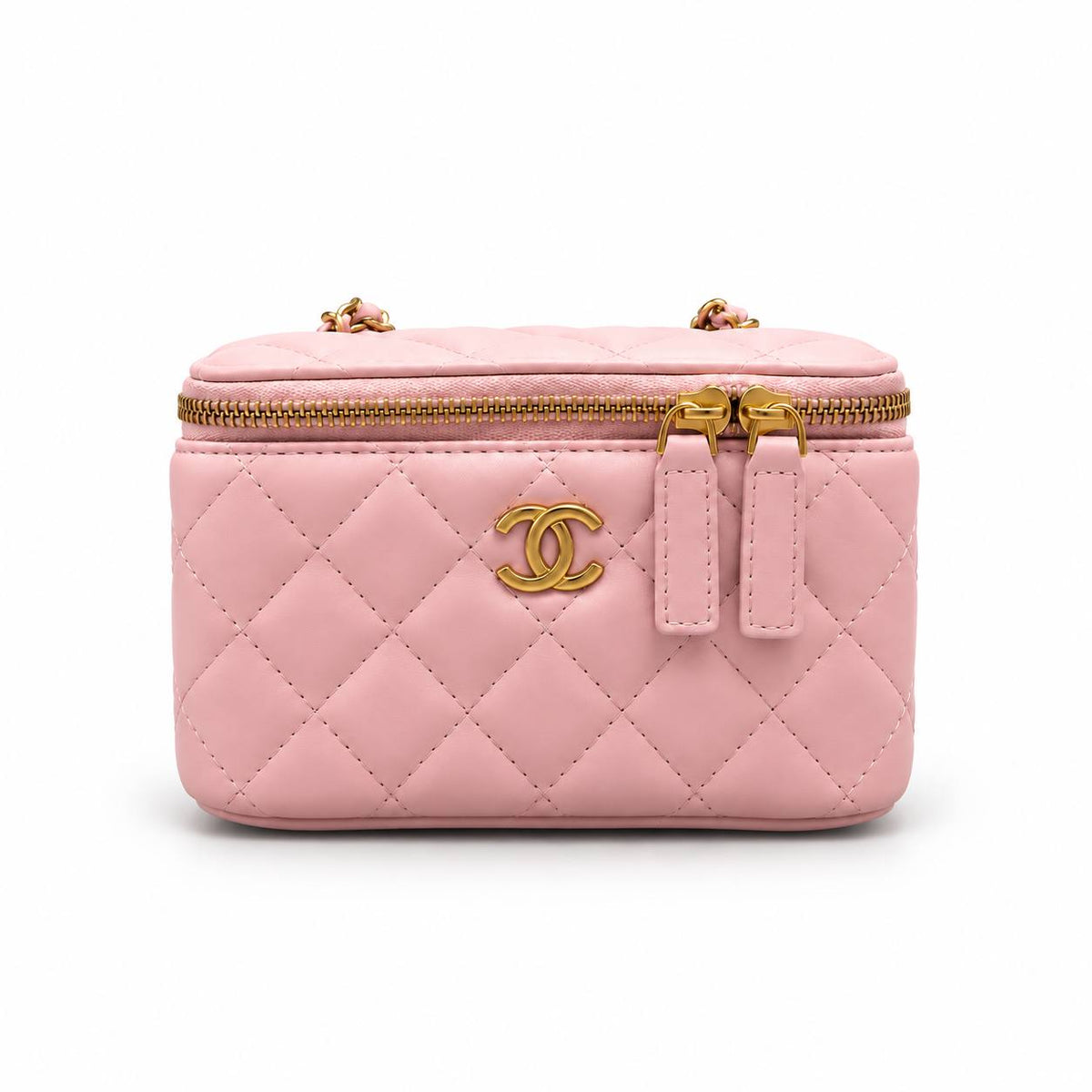 Chanel quilted black vanity case with gold-tone hardware