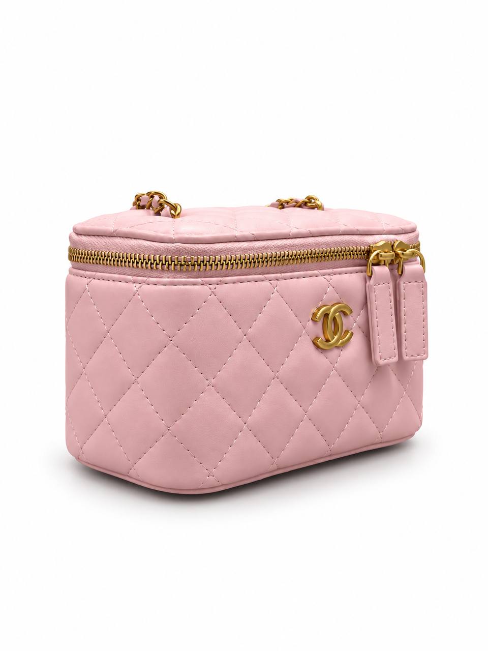 Chanel quilted black vanity case with gold-tone hardware