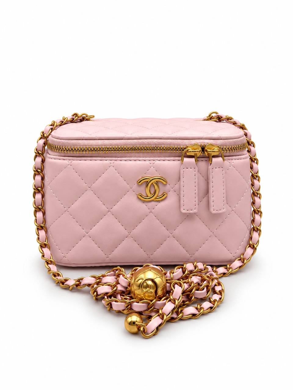 Chanel quilted black vanity case with gold-tone hardware