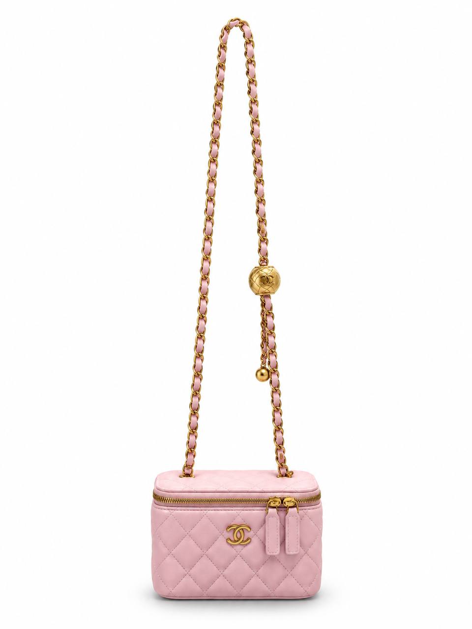 Chanel quilted black vanity case with gold-tone hardware