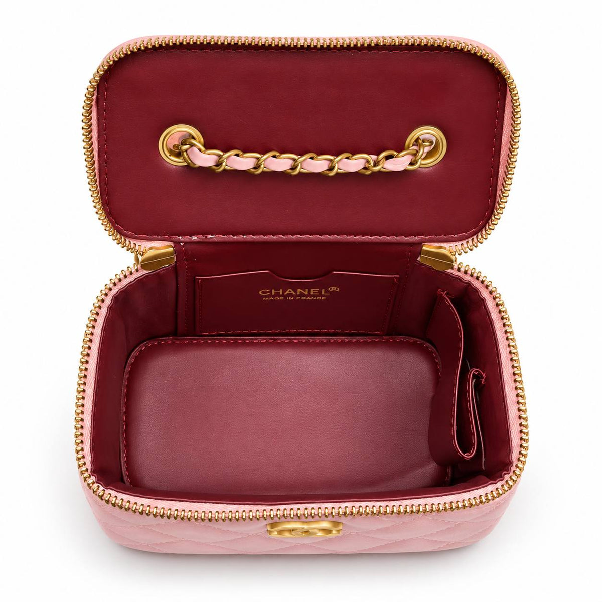 Chanel quilted black vanity case with gold-tone hardware